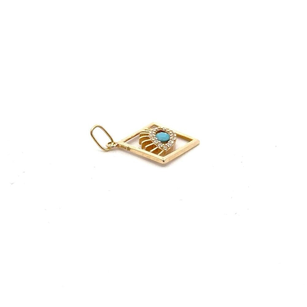 18K Gold Pendant Evil Eye Cubic Zirconia Blue Glass 1.30grams - Picture 7 of 9